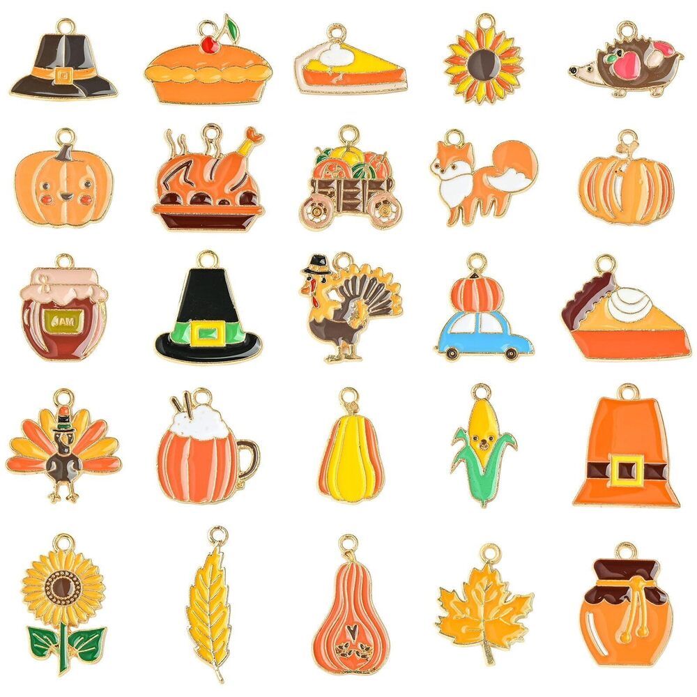2091 50 Pcs Mixed Styles Orange Charms Enamel Autumn Charms Fox Maple Leaf